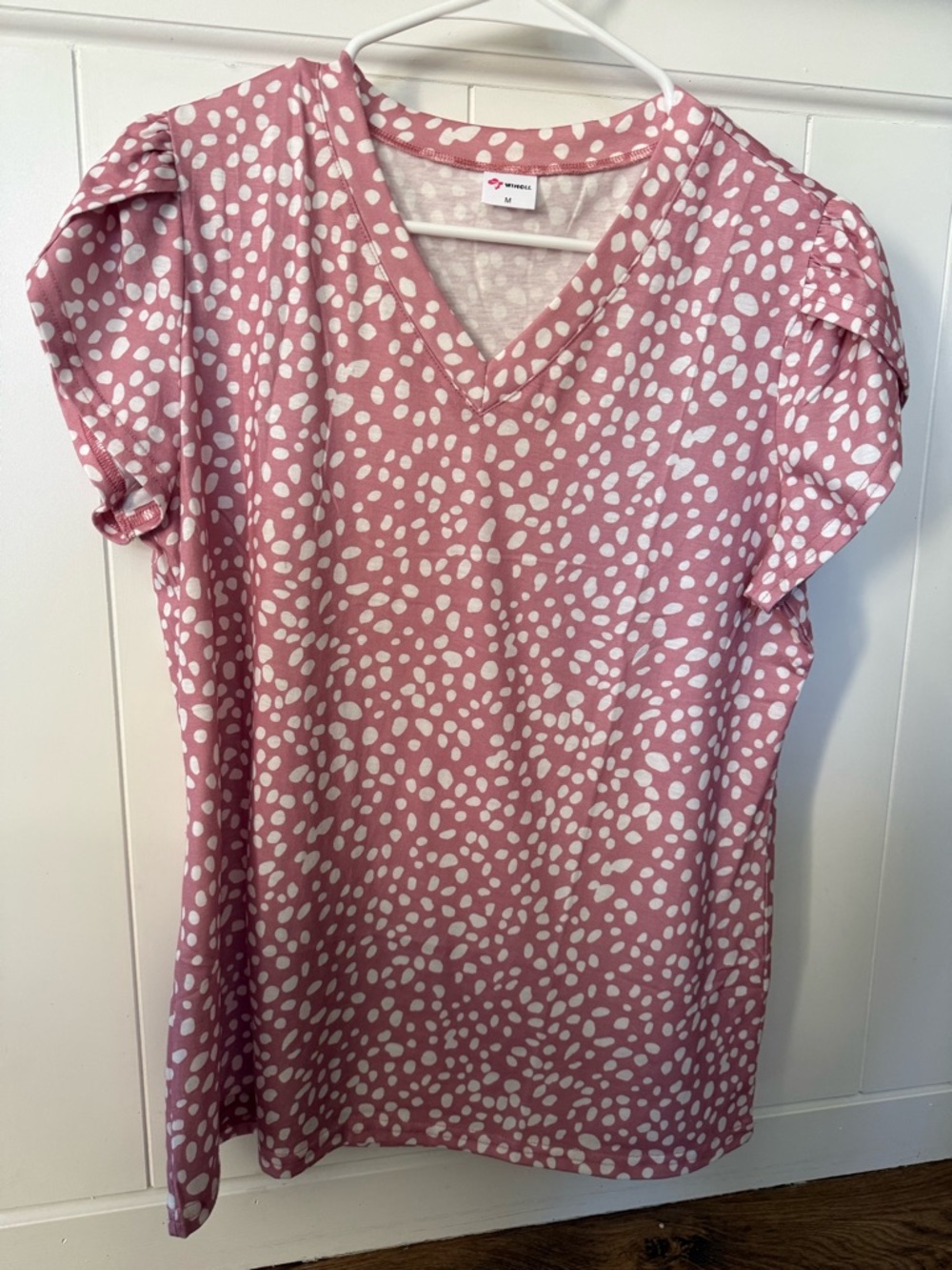 Women's Pink Polka Dot V-Neck Top